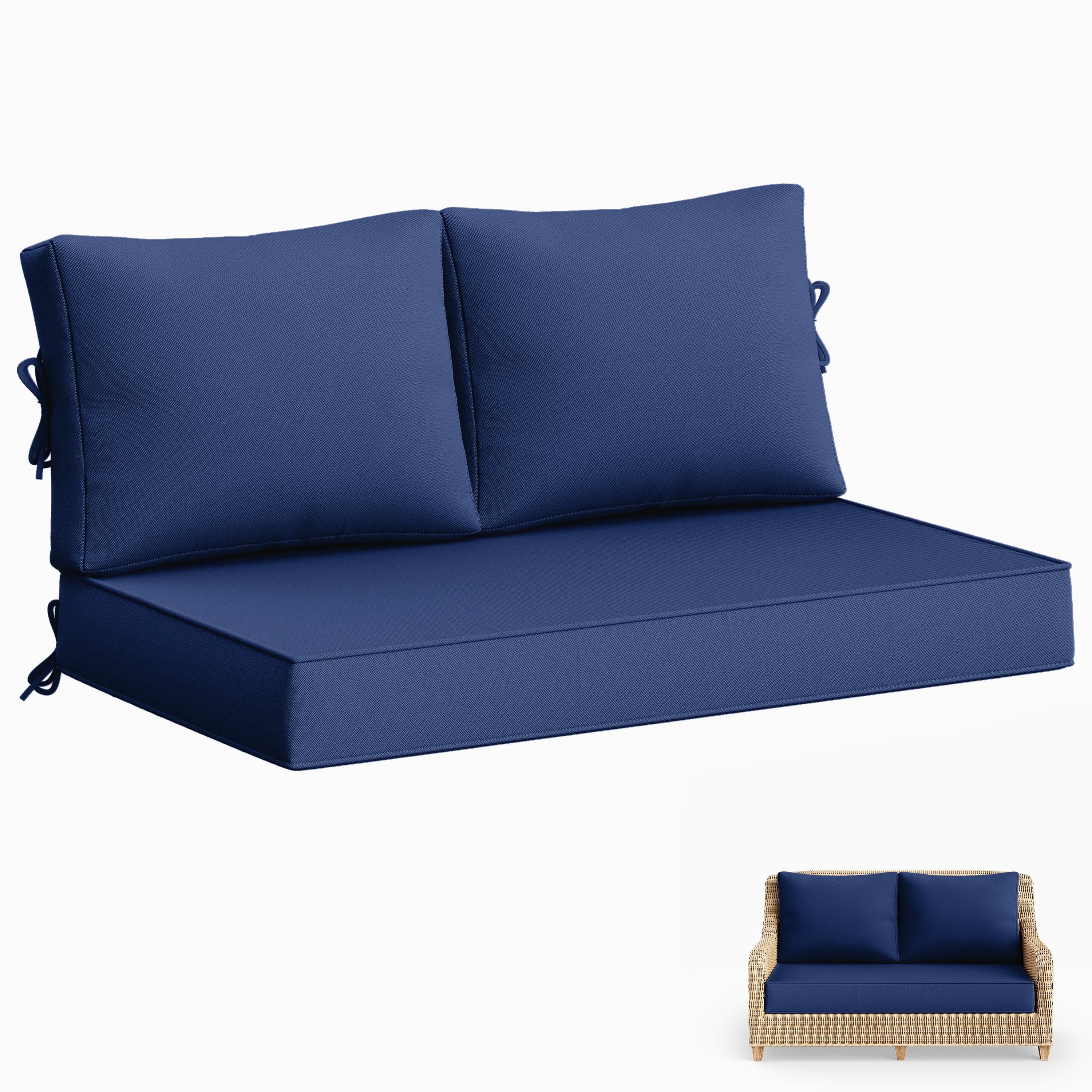 Pakunoda Outdoor Loveseat Cushion Set 46 x 26 Inch, Water Repellent, Fade Resistant, Patio Loveseat Replacement Cushions for Couch Bench and Swing, Blue