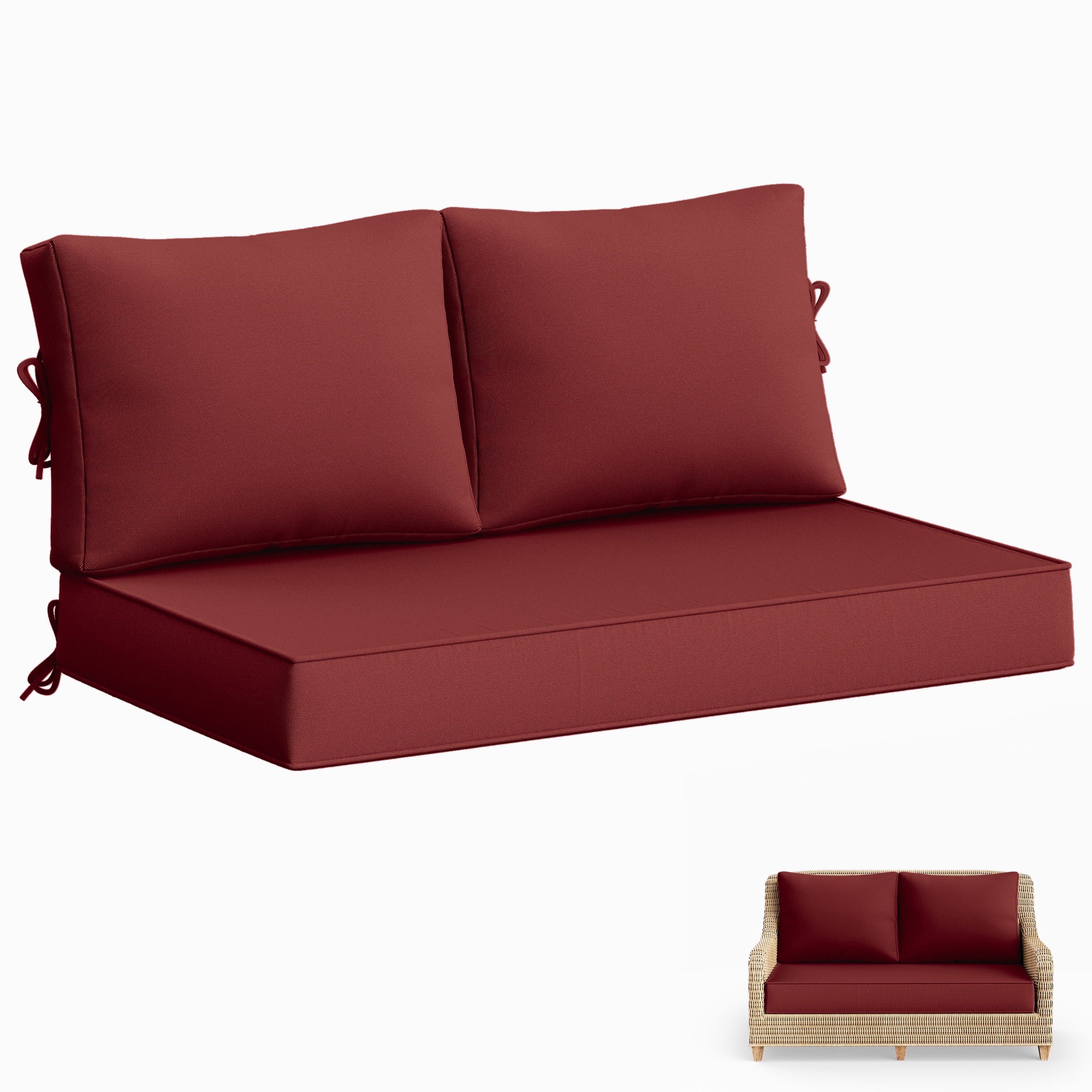 Pakunoda Outdoor Loveseat Cushion Set 46 x 26 Inch, Water Repellent, Fade Resistant, Patio Loveseat Replacement Cushions for Couch Bench and Swing, Burgundy