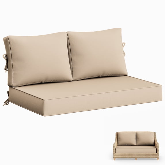 Pakunoda Outdoor Loveseat Cushion Set 46 x 26 Inch, Water Repellent, Fade Resistant, Patio Loveseat Replacement Cushions for Couch Bench and Swing, Sand