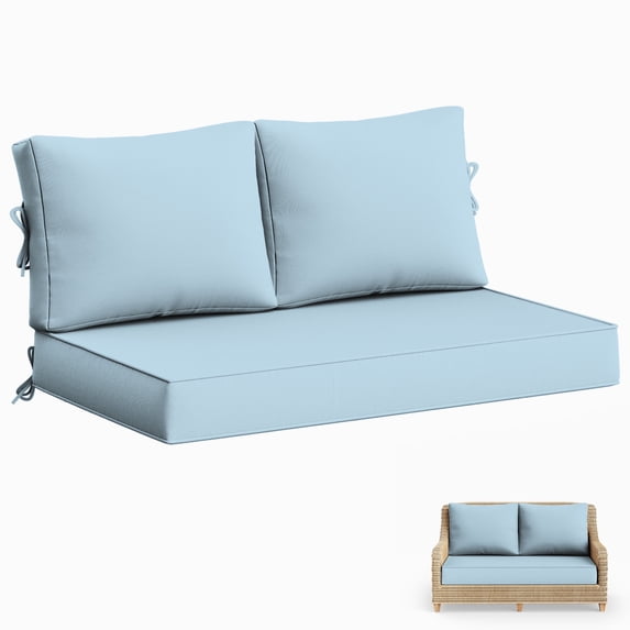 Pakunoda Outdoor Loveseat Cushion Set 46 x 26 Inch, Water Repellent, Fade Resistant, Patio Loveseat Replacement Cushions for Couch Bench and Swing, Sky Blue