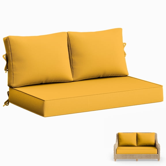 Pakunoda Outdoor Loveseat Cushion Set 46 x 26 Inch, Water Repellent, Fade Resistant, Patio Loveseat Replacement Cushions for Couch Bench and Swing, Yellow