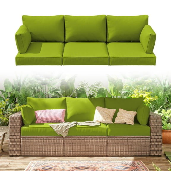 Pakunoda Outdoor Cushions Replacement, 8 Piece Sectional Cushion Fits 3-Seat, 4” Foam Deep Seat, for Patio Rattan Wicker Replacement Cushion, Liner&Cover, Grass Green