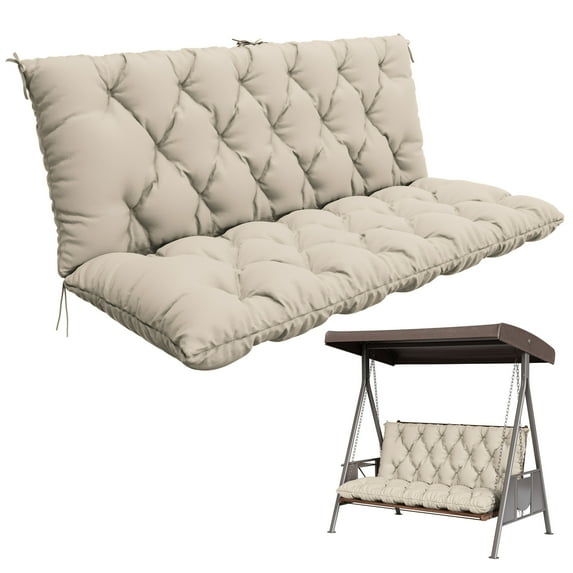 Pakunoda Porch Swing Cushions 47” X 40” X 5”, 2-3 Seater Bench Cushion with Backrest, Waterproof Replacement Outdoor Cushion with Tie, Cream