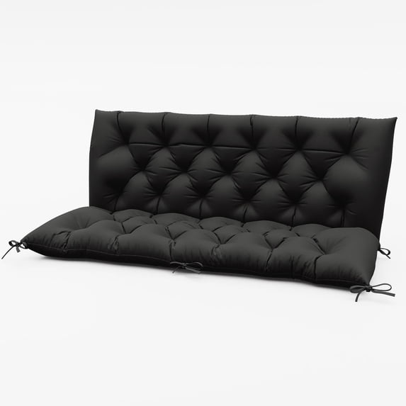 Pakunoda Porch Swing Cushions 60” X 40” X 5”, 2-3 Seater Bench Cushion with Backrest, Waterproof Replacement Outdoor Cushion with Tie, Black