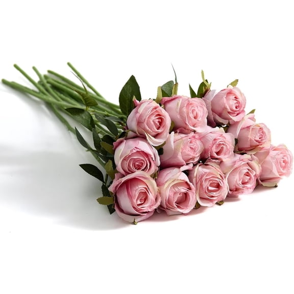 Pakyozj 12 Pcs Light Pink Roses Artificial Flowers -20" Silk Roses Bouquet,Fake Roses Long Stem for Arrangement Wedding Centerpiece Valentine's Day Home Office Party Decor