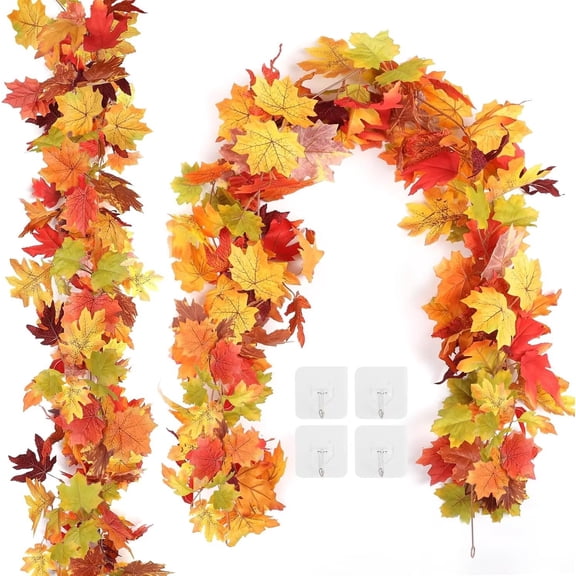 Pakyozj 2 Pack Fall Leaves Garland for Mantle, Autumn Leaf Garland Indoor Outdoor Fall Decor, Hanging Maple Leaves for Mantle, Door Frame, Fireplace and Thanksgiving Decor