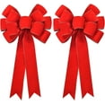 thumbnail image 1 of Pakyozj 2 Pack Red Christmas Bows Outdoor Decorations,10.6x19.7in Large Christmas Tree Topper Bow, Velvet Wreath Bow with Glitter Gold Edge for Xmas Home Front Door Decor,Wreaths,Gifts & Home Decor, 1 of 5