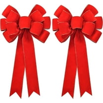 Pakyozj 2 Pack Red Christmas Bows Outdoor Decorations,10.6x19.7in Large Christmas Tree Topper Bow, Velvet Wreath Bow with Glitter Gold Edge for Xmas Home Front Door Decor,Wreaths,Gifts & Home Decor