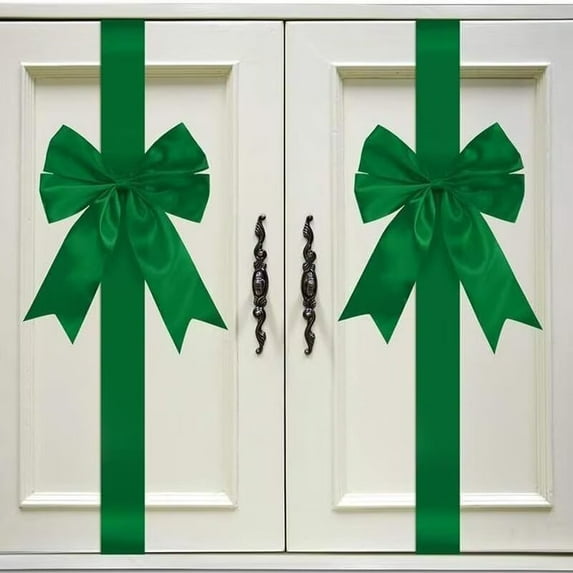 Pakyozj 2 Pcs Christmas Cabinet Ribbons Bows for Kitchen 78.8 Inch Red Large Christmas Door Ribbon