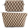 thumbnail image 1 of Pakyozj 2 Pieces Makeup Bag Large Checkered Cosmetic Bag Capacity Canvas Mix Travel Toiletry Bag Organizer Cute Makeup Brushes Aesthetic Accessories Storage Bag for Women, 1 of 6