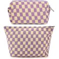 thumbnail image 1 of Pakyozj 2 Pieces Makeup Bag Large Checkered Cosmetic Bag Capacity Canvas Mix Travel Toiletry Bag Organizer Cute Makeup Brushes Aesthetic Accessories Storage Bag for Women, 1 of 6