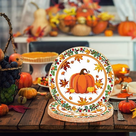 Pakyozj 24Pcs Happy Thanksgiving Plates and Napkins Sets - Disposable Fall Paper Plates Napkins Dinnerware,Heavy Duty Dessert Dinner Plate for Thanksgiving Party Supplies Table Decor