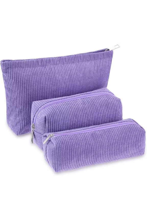 3 Pcs Makeup Bag Set for Women Corduroy Cosmetic Pouch Aesthetic Travel Toiletry Bag Cute Purse Pouch Pencil Case Makeup Brushes Storage Organizer for Christmas