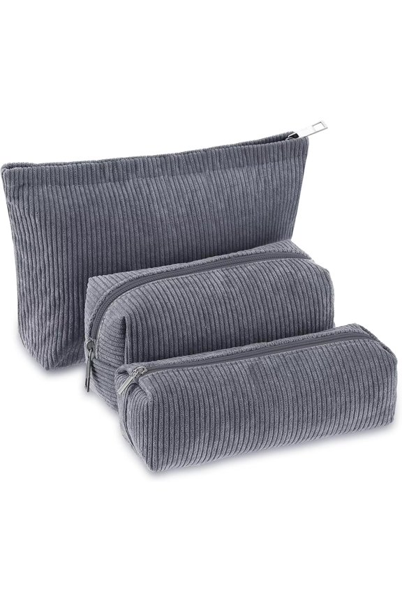 3 Pcs Makeup Bag Set for Women Corduroy Cosmetic Pouch Aesthetic Travel Toiletry Bag Cute Purse Pouch Pencil Case Makeup Brushes Storage Organizer for Christmas