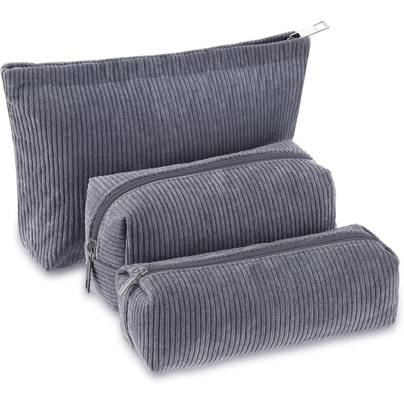 Pakyozj 3 Pcs Makeup Bag Set for Women Corduroy Cosmetic Pouch Aesthetic Travel Toiletry Bag Cute Purse Pouch Pencil Case Makeup Brushes Storage Organizer for Christmas