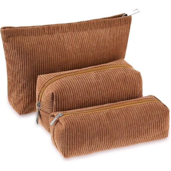 Pakyozj 3 Pcs Makeup Bag Set for Women Corduroy Cosmetic Pouch Aesthetic Travel Toiletry Bag Cute Purse Pouch Pencil Case Makeup Brushes Storage Organizer for Christmas