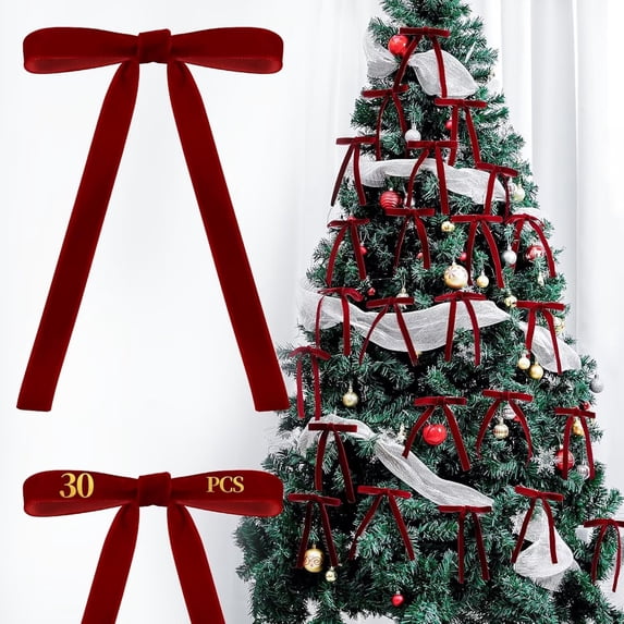 Pakyozj 30pcs Velvet Bows for Christmas Tree Decorations,Twist tie Bows,Vintage Christmas Bow Decor,premade Bow for Gift Wrapping,Table,Garland,Fireplace Decor