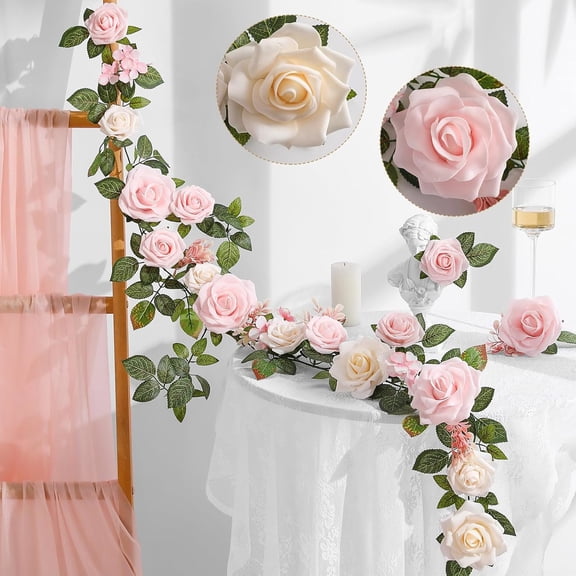 Pakyozj 5FT Artificial Rose Flower Burgundy Fake Floral Garland for Wedding Ceremony Backdrop Arch Flowers Table Centerpieces Decorations