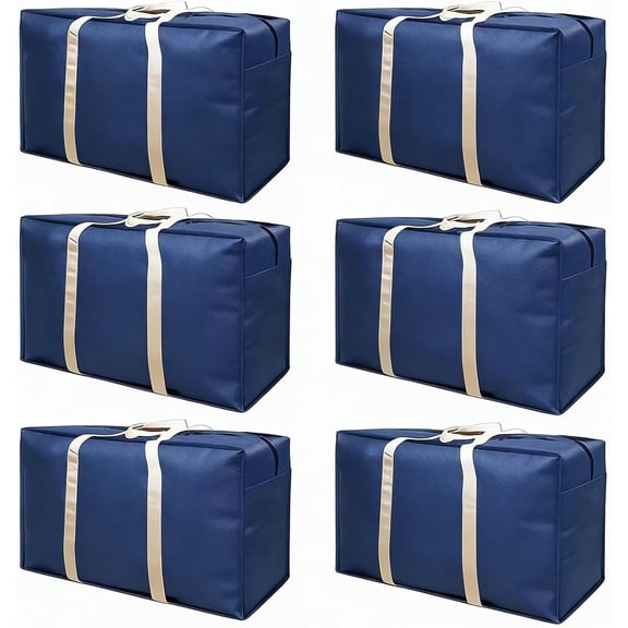 Pakyozj 6 Pack Moving Bags, Packing Bags with 2 Metal Zippers & Carrying Handles, 22.46 U.S. Gal Large Storage Bags for Clothes, Space Saving, Dorm Room Essentials, Moving Box Alternative