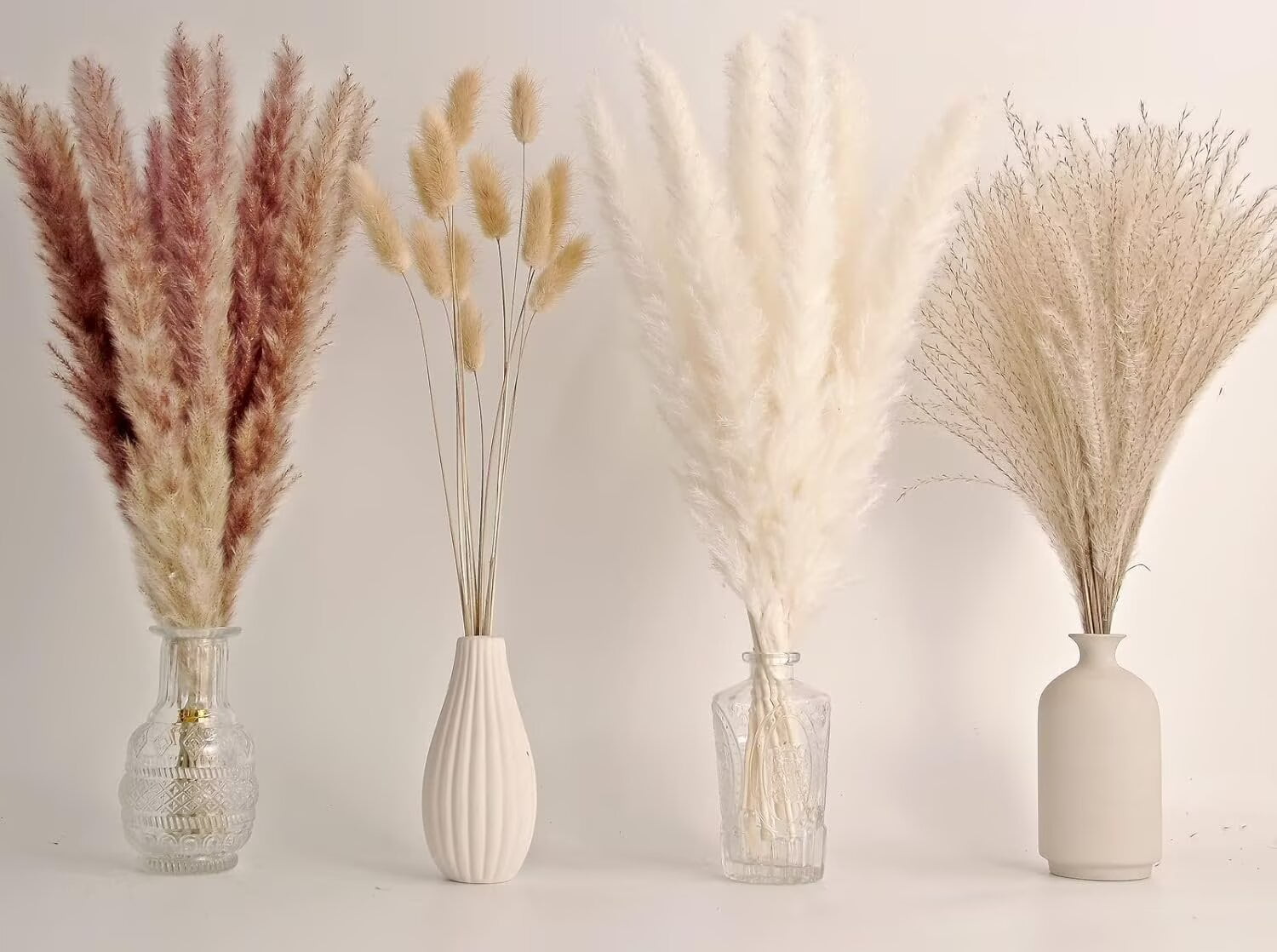Pakyozj 65PCS Pampas Grass Decor, Including Dried Floral, Reed Dried Grass and Bunny Tails Dried Flowers, Natural Dried Pampas Grass Bouquet for Boho Decor Wedding, Home Decoration