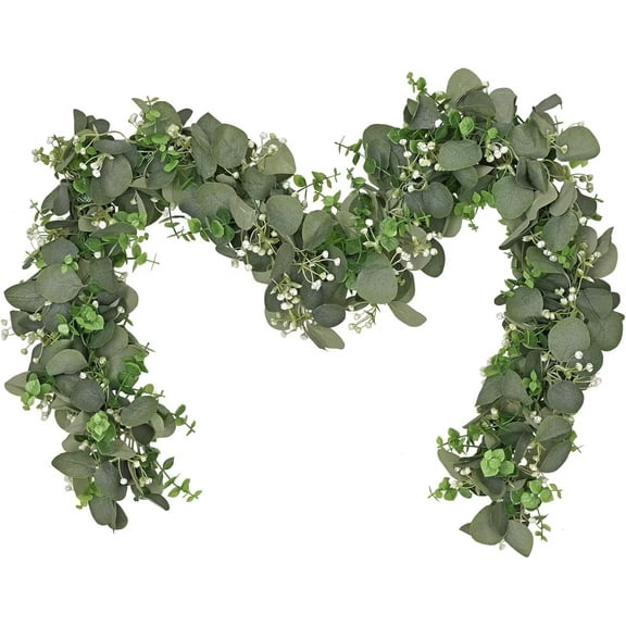 Pakyozj 6FT Artificial Eucalyptus Garland, Faux Greenery Garland Hanging Fake Silver Dollar Eucalyptus Leaves Vines for Wedding Backdrop Arch Table Wall Party Home Decor