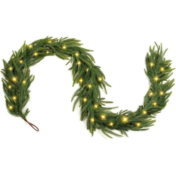 Pakyozj 6FT Pre-lit Christmas Garland, Real Touch Lighted Norfolk Pine Garlands Battery Operated for Christmas Decorations with 20 LED RGB/WW String Lights,Outdoor Indoor Christmas Decorations