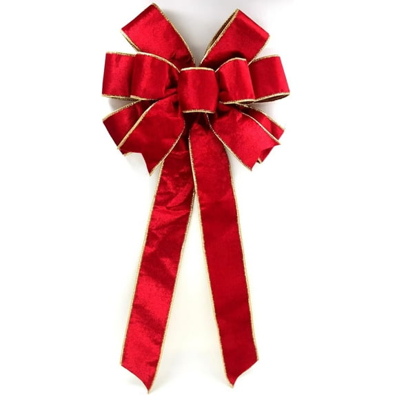 Pakyozj Christmas Large Bows, Gold Wired Red Velvet Bows for Wreath Floral, Christmas Tree Topper, Outside Bowknot Red Bow for Car Wall Garden Yard Front Door