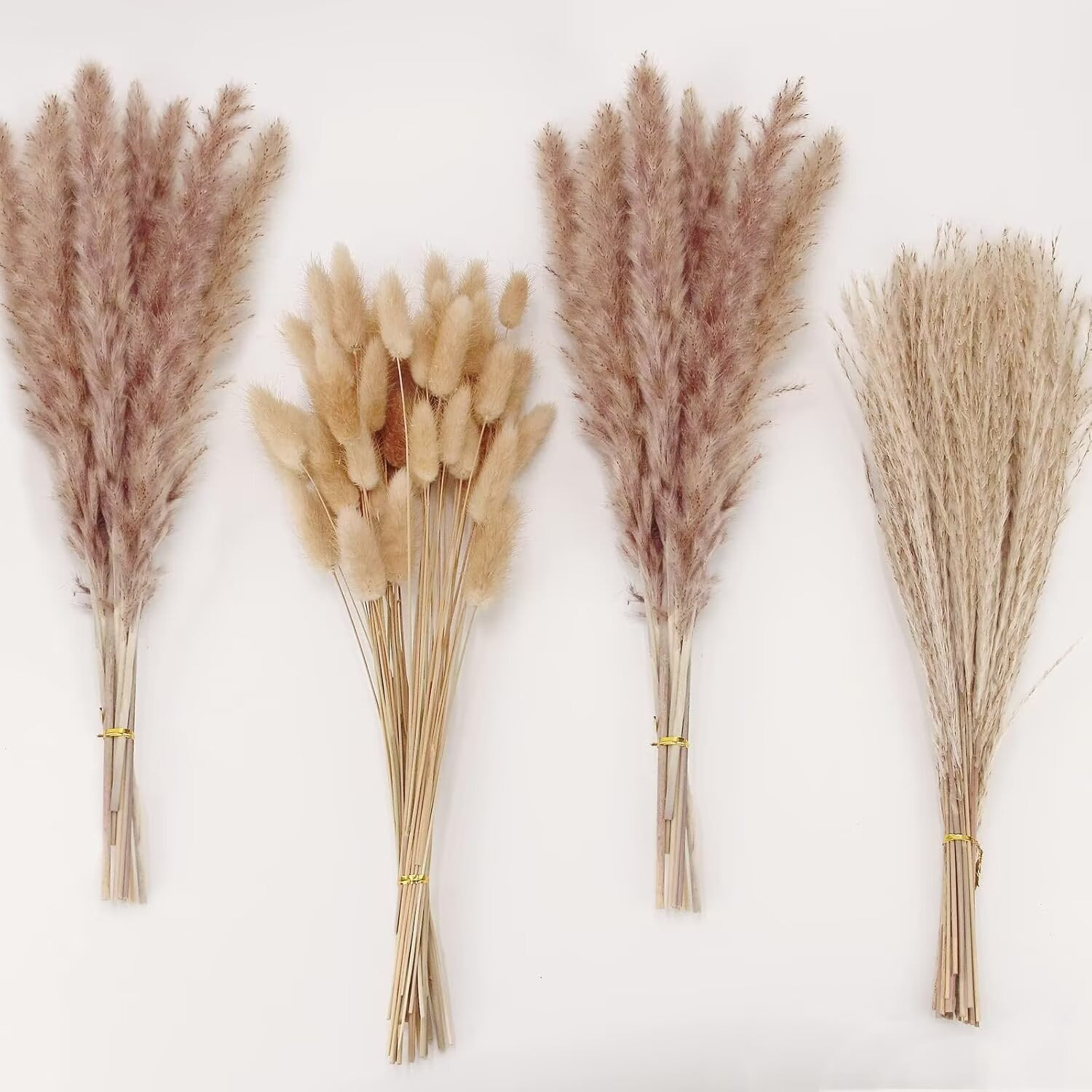 Pakyozj Dried Pampas Grass Decor, 120 PCS Pampas Grass with Bunny Tails Dried Flowers, Reed Grass Bouquet for Wedding, Boho Flowers, Home Table Decor, Rustic Farmhouse Party