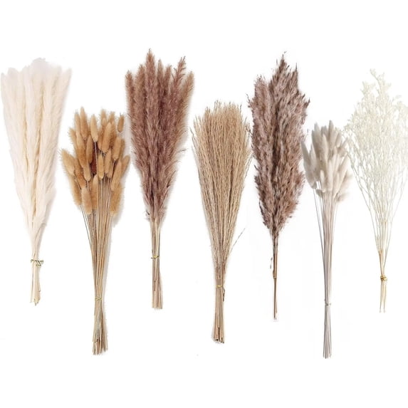Pakyozj Dried Pampas Grass Decor, 128PCS Pampas Grass with Bunny Tails Dried Flowers, Reed Grass Bouquet for Wedding, Boho Flowers, Home Table Decor, Rustic Farmhouse Party