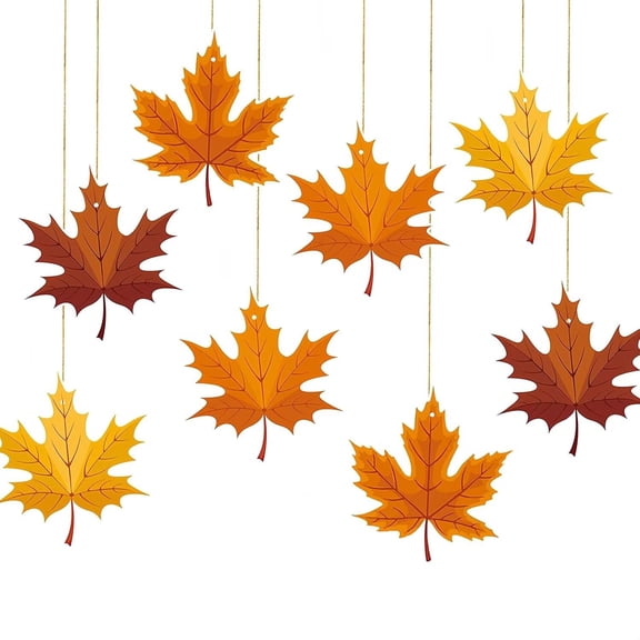 Pakyozj Fall Thanksgiving Hanging Decoration Big Maple Leaf Hanging Foil Ceiling Decor for Thanksgiving Party Supplies Autumn Harvest Ceiling Hanging 8Pcs