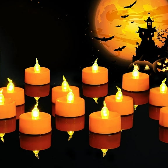 Pakyozj Halloween 6Pack Orange Tea Lights, Small Dripping Candles, Battery Operated LED Tealights, Mini Pumpkins Lights with Warm White Bulb, Flameless, Electric Fake Tea Candles Realistic for Hallow