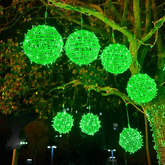 Pakyozj Outdoor Solar Christmas Balls Lights Tree Lights Waterproof, 7.87" LED Hanging Globe Sphere Lights with 8 Lighting Modes Memory Timer Plug for Party Xmas Porch Patio Garden Yard Decorations