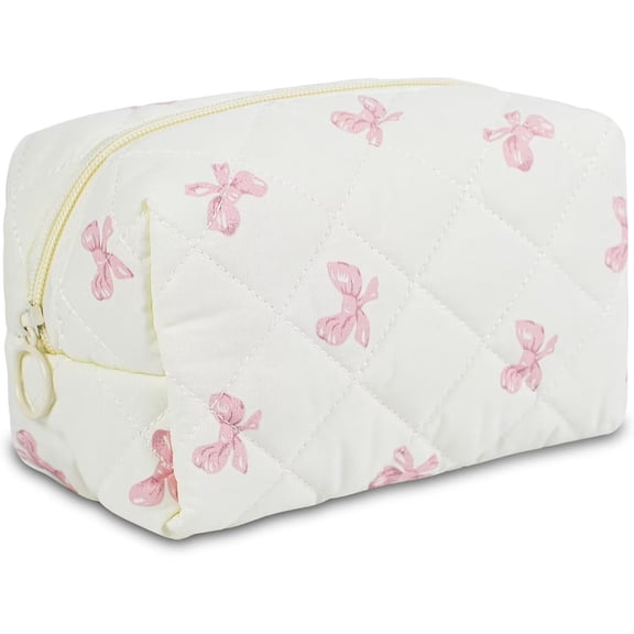 Pakyozj Quilted Makeup Pouch,Cotton Puffy Makeup Bag, Coquette Cosmetic Bag for Women and Girls, Aesthetic Organizer Bag, Cute Flower Travel Toiletry Bag