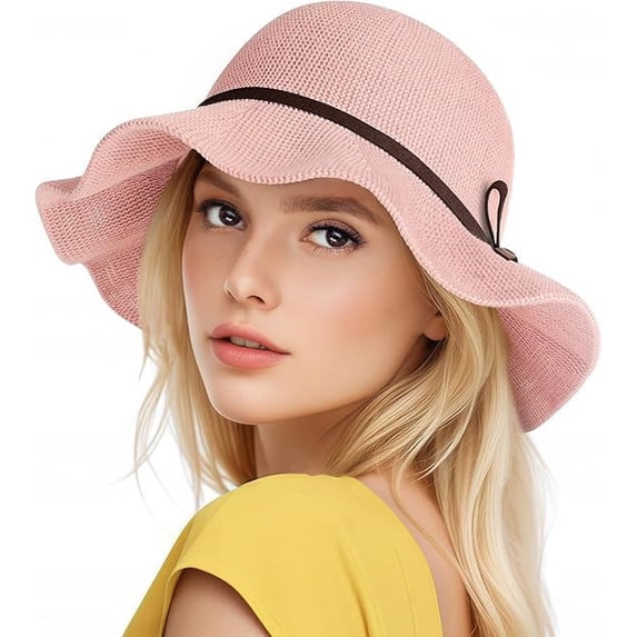 Pakyozj Sun Beach Hats for Women, Summer UPF 50+ UV Sun Protection Wide Brim Woven Hat Foldable Packable Knitted Cap