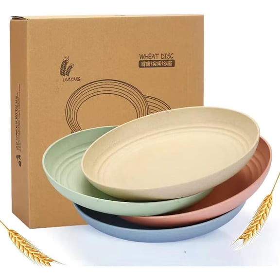 Pakyozj Unbreakable Cereal Dinner Plate, 9 Inch Wheat Straw Deep Reusable Plastic, Lightweight Salad Kids for Kitchen Camping BPA FREE Dishwasher Safe