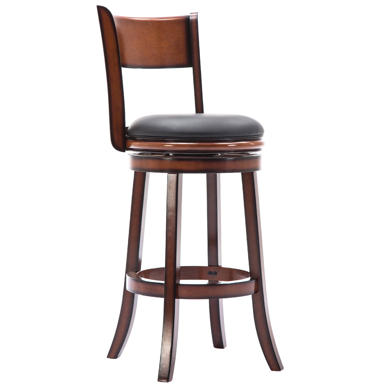 Pal 29 Inch Swivel Bar Stool, Solid Wood, Rich Bonded Leather, Brown - Saltoro Sherpi