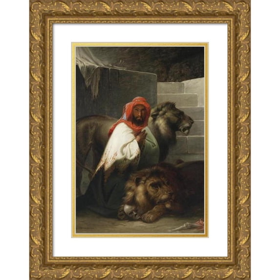 Pal Böhm 14x18 Gold Ornate Wood Frame and Double Matted Museum Art Print Titled - The Lowenbandiger (1866)