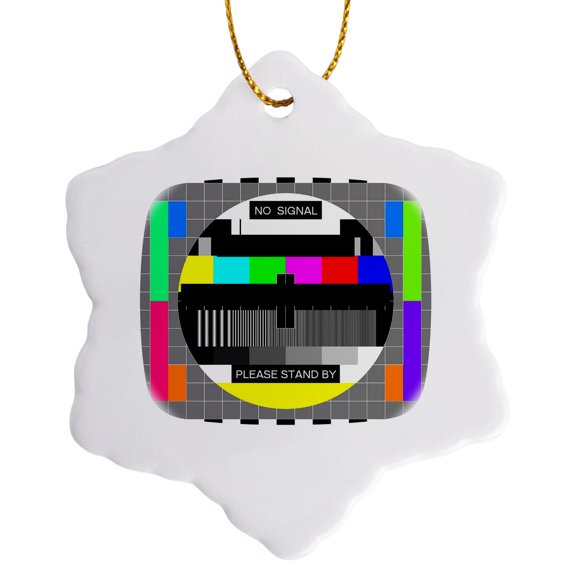 3drose, Pal No Signal Please Stand by Test Screen Closedown Fun Design, 3 inch Snowflake Porcelain Ornament