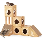 PalNests Cardboard Cat Tree House, Multi-Level Cat Condo with Scratching Posts, Scratching Pad, Tunnel & Hideaway, Recyclable Corrugated Cardboard Cat Activity Center for Indoor Cats, Kittens & Adult