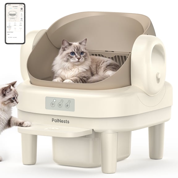 PalNests Self Cleaning Litter Box, Smart Automatic Cat Litter Box with WiFi App Control, 2.2-17.6 lbs, White