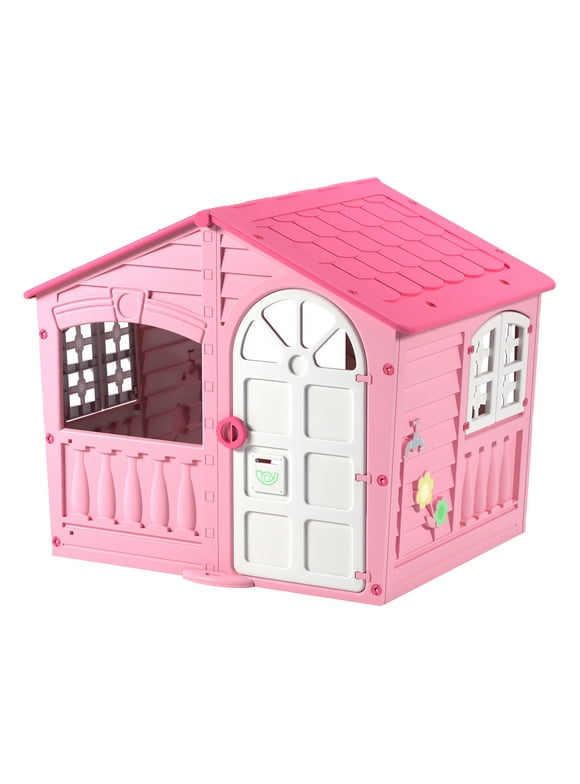 PalPlay House of Fun Playhouse for Kids – Indoor Outdoor – Working Door and Windows – Pink and White Candy Floss Color – Toddlers Age 2 and Up