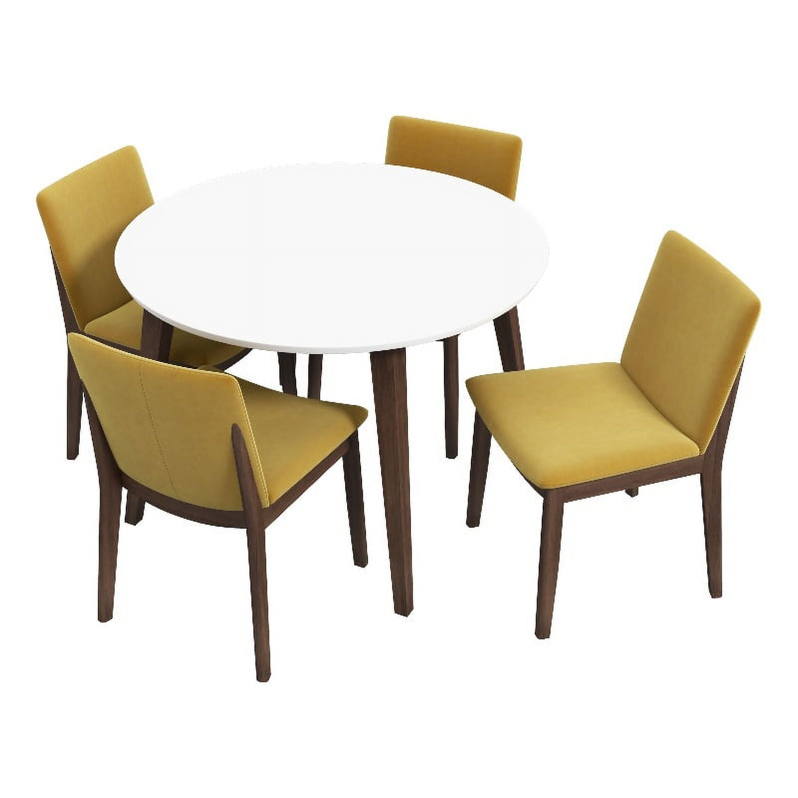 Pala Modern Solid Wood White Top Round Dining Room&Kitchen Table and 4