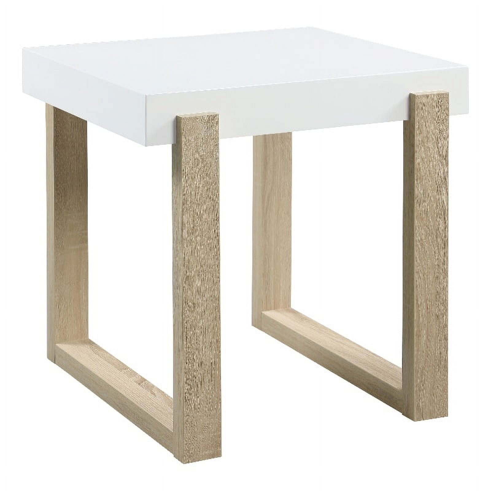Pala White High Gloss and Natural Wood Rectangular End Table