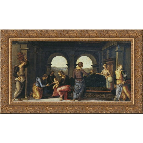 Pala di Fano (Nativity of Mary) 24x17 Gold Ornate Wood Framed Canvas Art by Perugino, Pietro