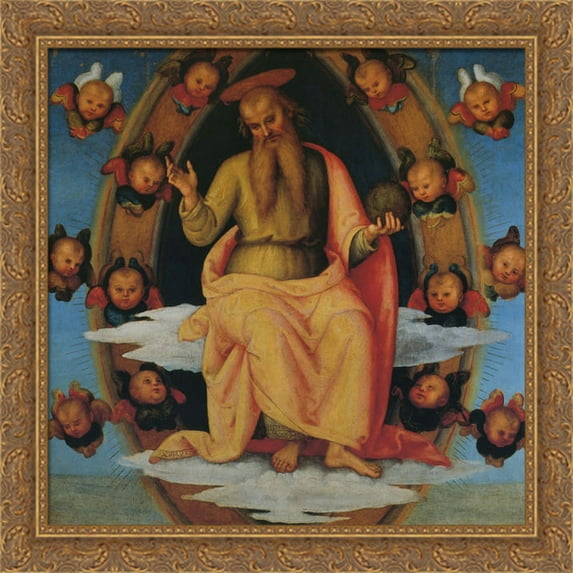 Pala di Sant Agostino (Lord Blessing) 28x28 Large Gold Ornate Wood Framed Canvas Art by Pietro Perugino