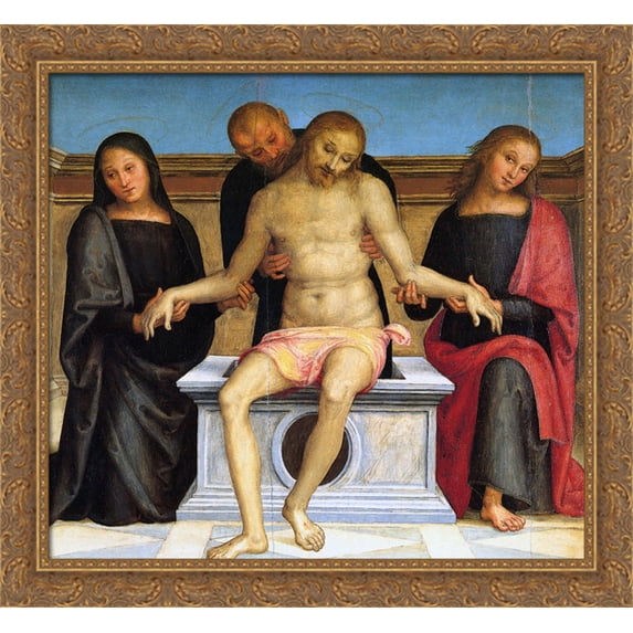 Pala di Sant Agostino (Pieta) 32x28 Large Gold Ornate Wood Framed Canvas Art by Pietro Perugino