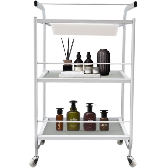 PalaUha 3 Tier Beauty Salon Trolley Cart Mobile Rolling Cart Spa Utility Roller Trolley with Wheel Beauty Instrument Tray Rolling Cart Nail Salon Hairdresser Tattoo