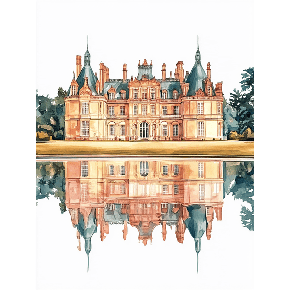 Palace Castle Watercolor Painting PrintSuitable for Living Room Bedroom Dining Room Office Hotel Decoration.