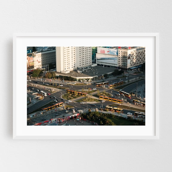 Palace of Culture and Science Views 01 - Warsaw Mazowieckie Poland Photography City Skyline Architecture Street Photography Travel Poster Modern Art White Framed Wall Art Print 5 x 7 inches
