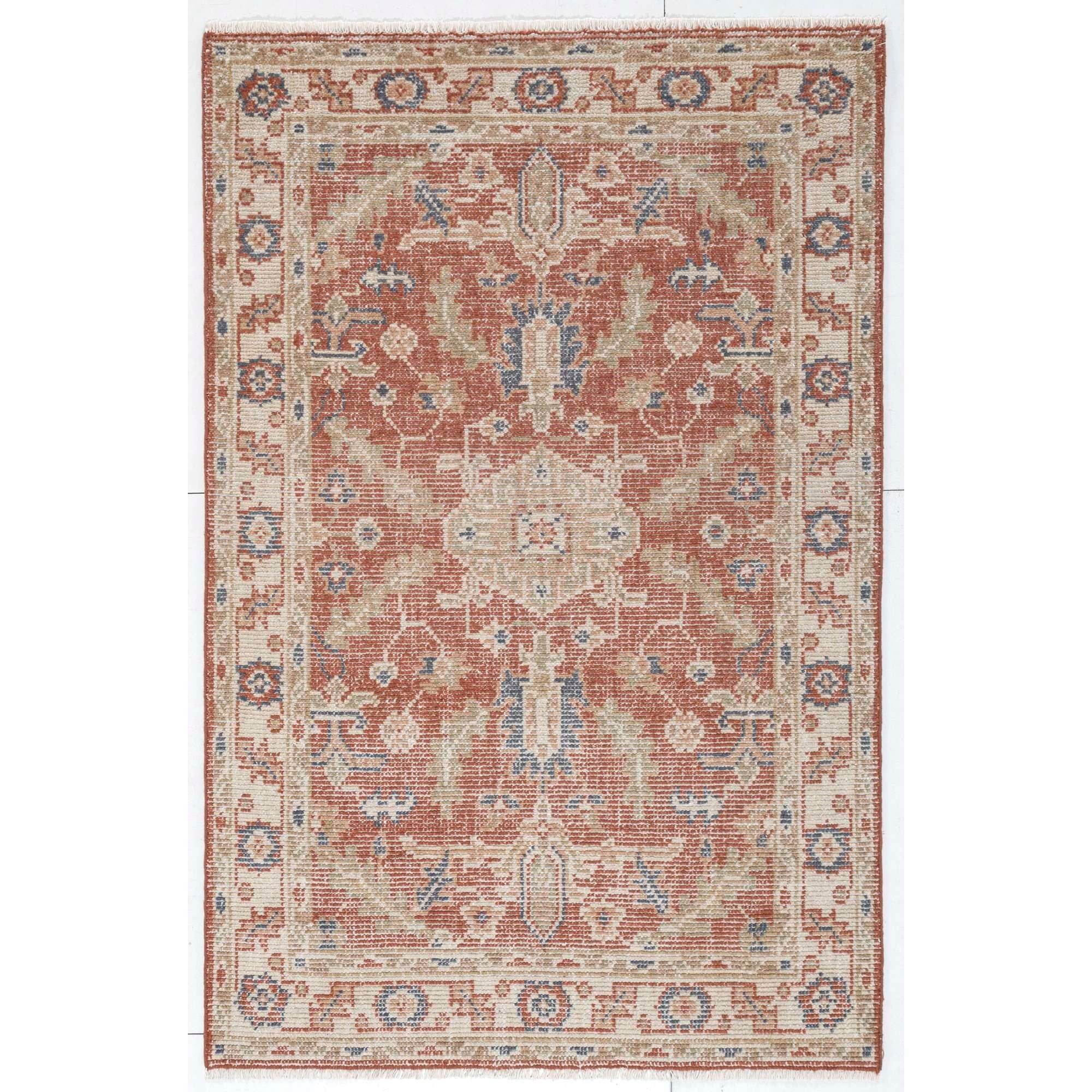 Hand-Knotted Red Wool Floral Rectangular Rug 3' x 5'